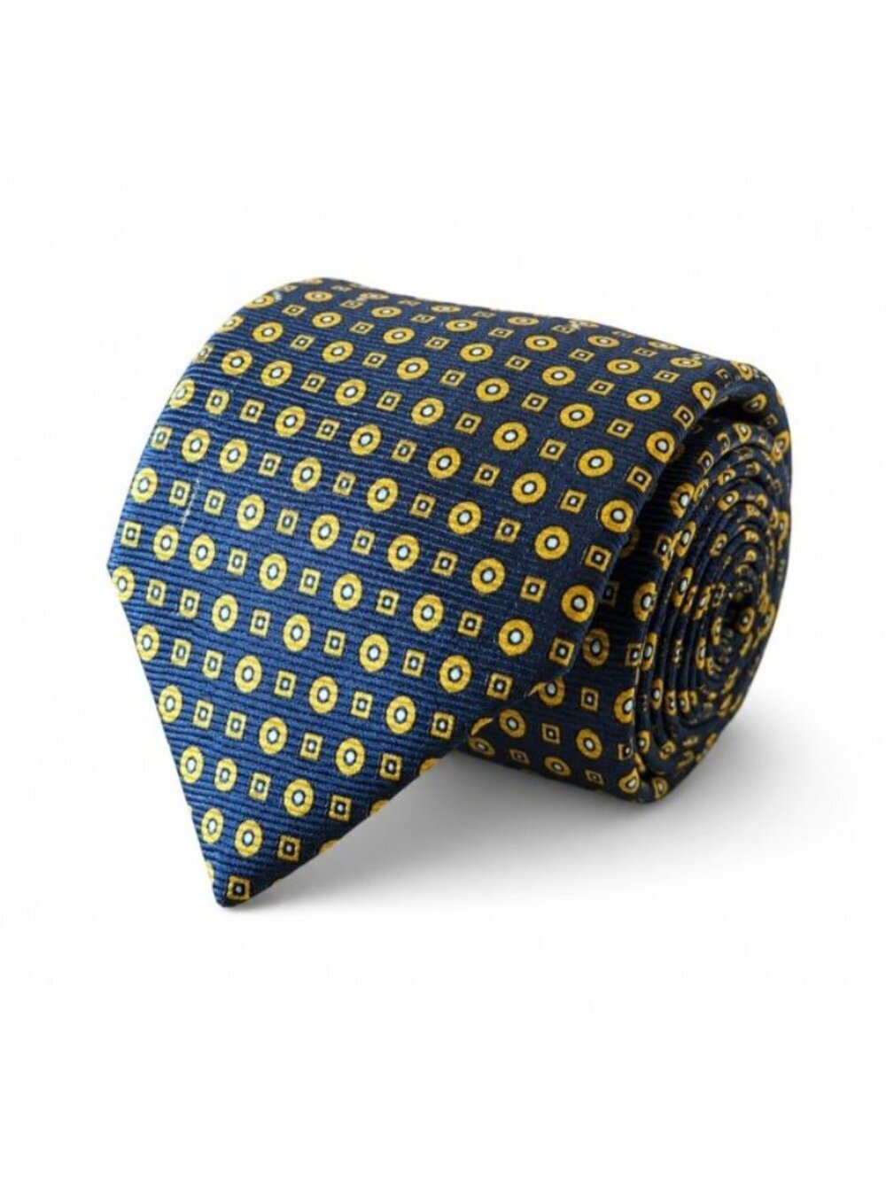 Fendi Cravatte Silk Tie Black Yellow Geometric Medallion Italy Designer Necktie